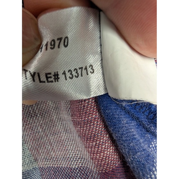 Carbon 2 Cobalt Shirt Men's L Button Up Blue Red Plaid Short Sleeve Denim Collar - Picture 7 of 8